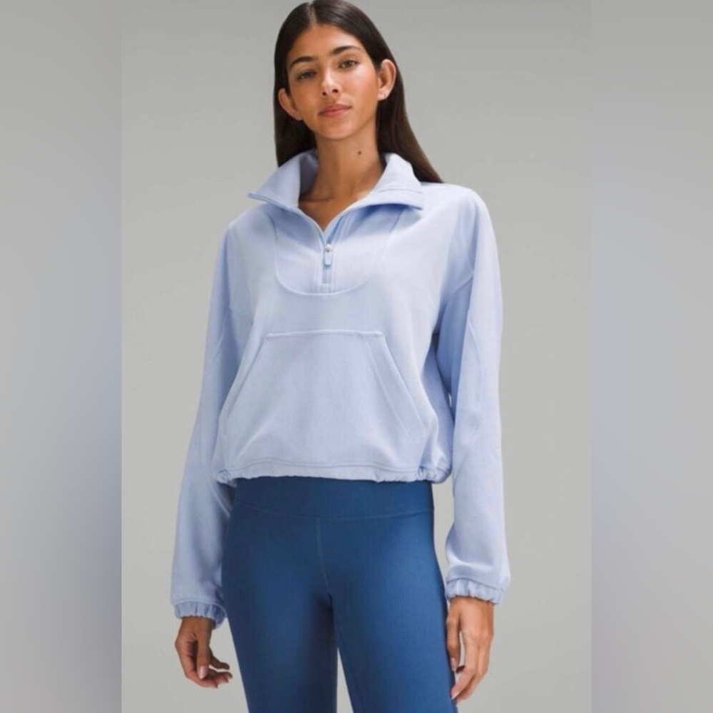 Lululemon Brushed Softstreme Ribbed Half Zip 4 Blue Linen Pullover Sweatshirt